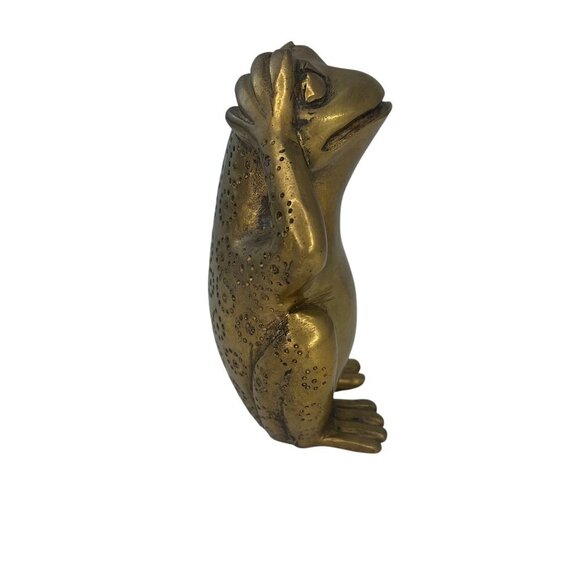 Brass Morality Frog Statue Hear No Evil Vintage MCM Whimsical Home Decor - Picture 2 of 7